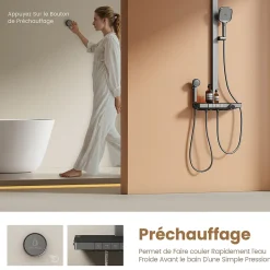 EMKE Colonne de douche avec thermostat Télécommande Douche pluie étagère en verre avec des enfants porte douchette anthracite* Colonne De Douche Thermostatique