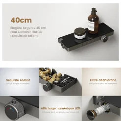 EMKE Colonne de douche avec thermostat Télécommande Douche pluie étagère en verre avec des enfants porte douchette anthracite* Colonne De Douche Thermostatique