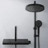 EMKE Colonne de Douche avec douche theramostat à Grande douche de tête et douchette multimode, Cercle, noir* Colonne De Douche Thermostatique