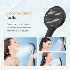 EMKE Colonne de Douche avec douche theramostat à Grande douche de tête et douchette multimode, Cercle, noir* Colonne De Douche Thermostatique