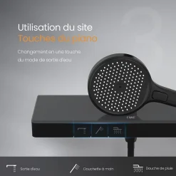 EMKE Colonne de Douche avec douche theramostat à Grande douche de tête et douchette multimode, Cercle, noir* Colonne De Douche Thermostatique