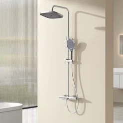 EMKE Colonne de douche thermostatique Ensemble, Douchette multimode, Grande douche de tête, homologué KTW Galaxie Modèle, Chrome