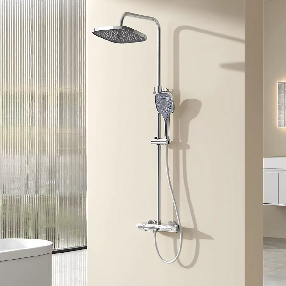 EMKE Colonne de douche thermostatique Ensemble, Douchette multimode, Grande douche de tête, homologué KTW Galaxie Modèle, Chrome