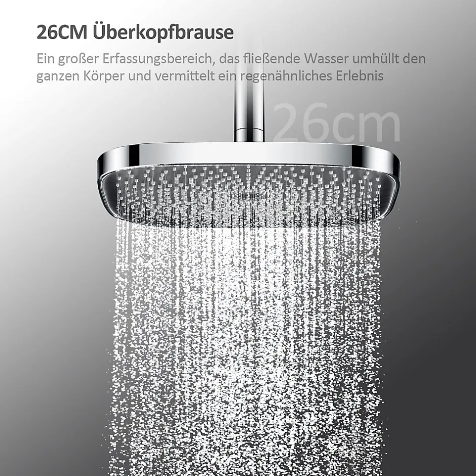 EMKE Colonne de douche thermostatique Ensemble, Douchette multimode, Grande douche de tête, homologué KTW Galaxie Modèle, Chrome
