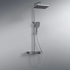 EMKE Colonne de douche Thermostat avec étagères en verre, 3 types de jets, douche à effet pluie, Anthracite* Colonne De Douche Thermostatique