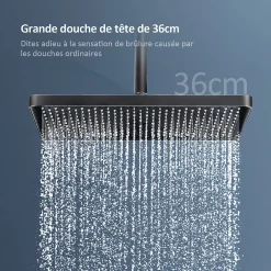 EMKE Colonne de douche Thermostat,étagères en verre, 3 types de jets, douche à effet pluie, anthracite