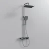 EMKE Colonne de douche thermostat, douchette à 3 puissances de jet, jet cascade, set de douche avec étagère en verre, anthracite* Colonne De Douche Thermostatique