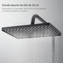 EMKE Colonne de douche thermostat, douchette à 3 puissances de jet, jet cascade, set de douche avec étagère en verre, anthracite* Colonne De Douche Thermostatique