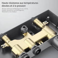 EMKE Colonne de douche thermostat, douchette à 3 puissances de jet, jet cascade, set de douche avec étagère en verre, anthracite* Colonne De Douche Thermostatique
