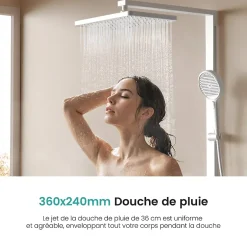 EMKE Colonne de douche thermostatique, plaque pluie 40 cm, douchette 4 jets, barre et robinetterie, blanc mat* Colonne De Douche Thermostatique