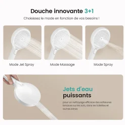 EMKE Colonne de douche thermostatique, plaque pluie 40 cm, douchette 4 jets, barre et robinetterie, blanc mat* Colonne De Douche Thermostatique