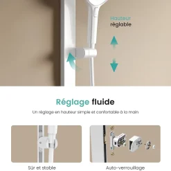 EMKE Colonne de douche thermostatique, plaque pluie 40 cm, douchette 4 jets, barre et robinetterie, blanc mat* Colonne De Douche Thermostatique