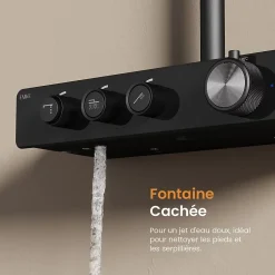 EMKE Colonne de douche Thermostat Noir - Effet pluie 26 cm, Douchette 3 jets, Régulation innovante du débit, Système de douche* Colonne De Douche Thermostatique