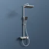 EMKE Colonne de douche thermostat, douchette à 3 puissances de jet, jet cascade, set de douche avec étagère en verre, Chrome