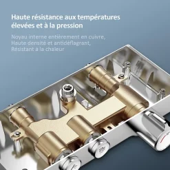 EMKE Colonne de douche thermostat, douchette à 3 puissances de jet, jet cascade, set de douche avec étagère en verre, Chrome