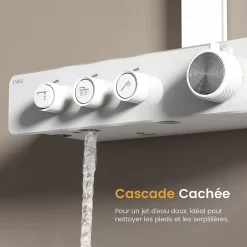 EMKE Colonne de Douche Thermostat, Pommeau Pluie 36x24 cm, Douchette 3 Jets, Blanc* Colonne De Douche Thermostatique