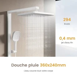 EMKE Colonne de Douche Thermostat, Pommeau Pluie 36x24 cm, Douchette 3 Jets, Blanc* Colonne De Douche Thermostatique