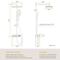 EMKE Colonne de Douche Thermostat, Pommeau Pluie 36x24 cm, Douchette 3 Jets, Blanc* Colonne De Douche Thermostatique