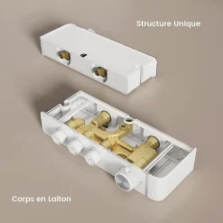 EMKE Colonne de Douche Thermostat, Pommeau Pluie 36x24 cm, Douchette 3 Jets, Blanc* Colonne De Douche Thermostatique