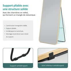 EMKE Grand miroir intégral avec cadre en aluminium doré, 160 x 60 cm, sur pied ou mural* Miroir Simple