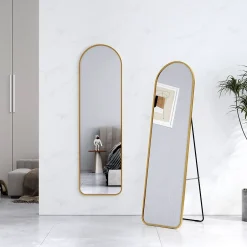 EMKE Grand miroir intégral avec cadre en aluminium doré, 140 x 40 cm, sur pied ou mural