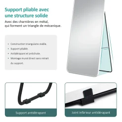 EMKE Grand miroir intégral avec cadre en aluminium blanc, 160 x 60 cm, sur pied ou mural* Miroir Simple