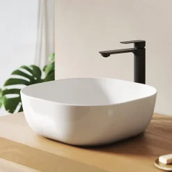 EMKE Lavabo en Céramique Blanche 415x415x145 mm, Vasque à Poser Carrée sans Trou de Robinet* Vasque À Poser