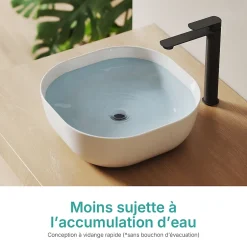 EMKE Lavabo en Céramique Blanche 415x415x145 mm, Vasque à Poser Carrée sans Trou de Robinet* Vasque À Poser