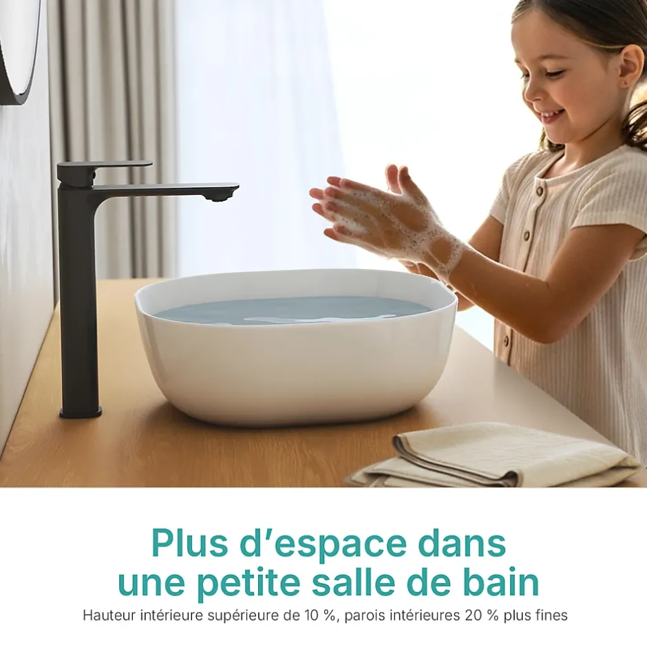 EMKE Lavabo en Céramique Blanche 415x415x145 mm, Vasque à Poser Carrée sans Trou de Robinet* Vasque À Poser