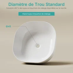 EMKE Lavabo en Céramique Blanche 415x415x145 mm, Vasque à Poser Carrée sans Trou de Robinet* Vasque À Poser