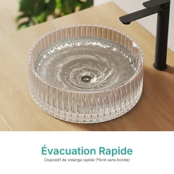 EMKE Lavabo en Verre Trempé Rond à Poser 400x400x120 mm, Vasque Salle de Bain, Irisé* Vasque À Poser
