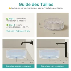 EMKE Lavabo en Verre Trempé Rond à Poser 400x400x120 mm, Vasque Salle de Bain, Irisé* Vasque À Poser