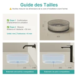 EMKE Lavabo en Verre Trempé Rond à Poser 400x400x120 mm, Vasque Salle de Bain, Gris Transparent* Vasque À Poser