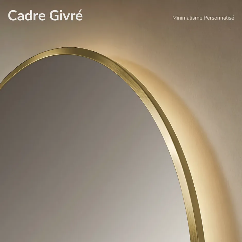 EMKE LED Miroir lumineux salle de bain rond 80cm Cadre Doré, Anti-buée, Horloge et Temperature, Lumière Neutre