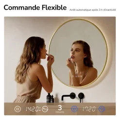 EMKE LED Miroir lumineux salle de bain rond 80cm Cadre Doré, Anti-buée, Horloge et Temperature, Lumière Neutre