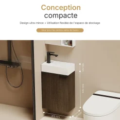 EMKE Meuble de Salle de Bain Murale, Vasque Blanche, Finition Chêne Fumé, Étagère réglable, Portes Soft-Close, Design Moderne* Meuble Vasque