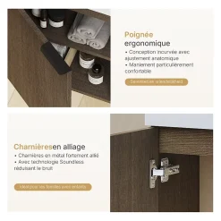 EMKE Meuble de Salle de Bain Murale, Vasque Blanche, Finition Chêne Fumé, Étagère réglable, Portes Soft-Close, Design Moderne* Meuble Vasque