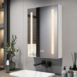 EMKE Meuble de Salle de Bain avec Miroir, Porte Soft-Close, LED Réglable, Prise USB, Anti-Buée, Charnière Gauche* Armoire De Toilette