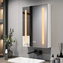 EMKE Meuble de Salle de Bain avec Miroir, Porte Soft-Close, LED Réglable, Prise USB, Anti-Buée, Charnière Gauche* Armoire De Toilette