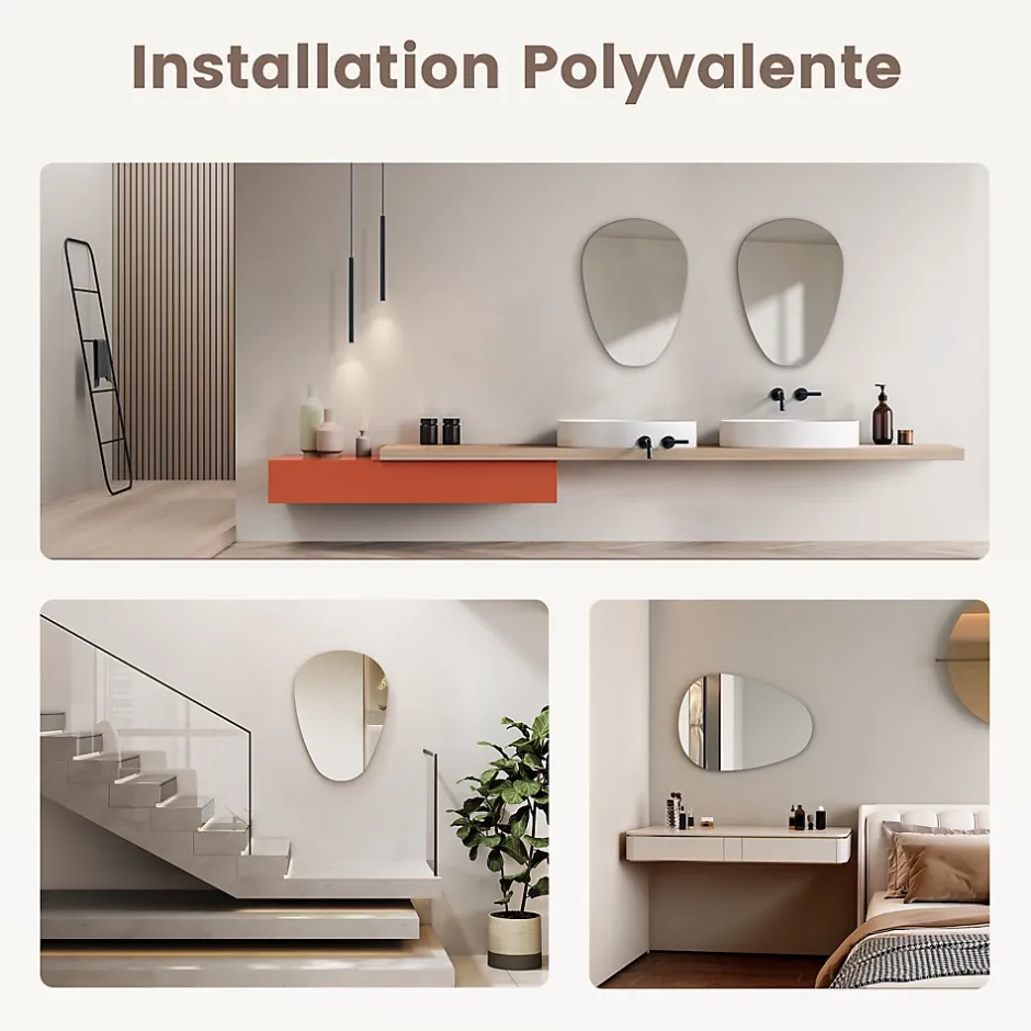 EMKE Miroir de Salle de Bain Asymétrique 45 x 60 cm, Miroir Ovale pour Salle de Bain, Miroir Mural irrégulier Miroir Décoratif