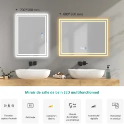 EMKE Miroir de Salle de Bain Asymétrique 60 x 80 cm, Miroir Ovale pour Salle de Bain, Miroir Mural irrégulier Miroir Décoratif