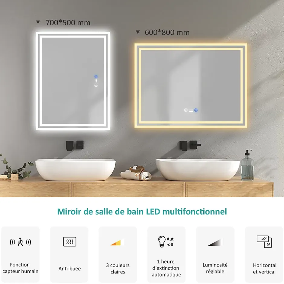 EMKE Miroir de Salle de Bain Asymétrique 60 x 80 cm, Miroir Ovale pour Salle de Bain, Miroir Mural irrégulier Miroir Décoratif