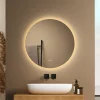 EMKE Miroir de Salle de Bain 50 cm Rond avec Éclairage LED, Dimmable, Touch Switch, 3 Lumière Couleurs, IP44