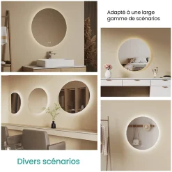 EMKE Miroir de Salle de Bain 50 cm Rond avec Éclairage LED, Dimmable, Touch Switch, 3 Lumière Couleurs, IP44
