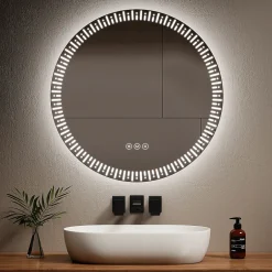 EMKE Miroir led salle de bain 80 cm, avec 3 Couleurs de lumière réglables+Anti-buée, Économie d'énergie miroir led