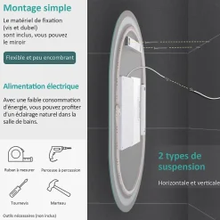 EMKE Miroir lumineux salle de bain ovale 80x60cm, Interrupteur Tactile, Anti-buée, LED éclairage Lumière Froide/Chaude/Neutre
