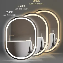 EMKE Miroir lumineux salle de bain ovale 80x60cm, Interrupteur Tactile, Anti-buée, LED éclairage Lumière Froide/Chaude/Neutre