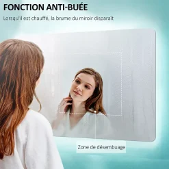 EMKE Miroir lumineux salle de bain Rétro-éclairage 80x60cm,Miroir LED avec Interrupteur Tactile,Anti-buée,lumière blanche froide* Miroir Lumineux