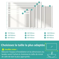 EMKE Miroir lumineux salle de bain Rétro-éclairage 80x60cm,Miroir LED avec Interrupteur Tactile,Anti-buée,lumière blanche froide* Miroir Lumineux