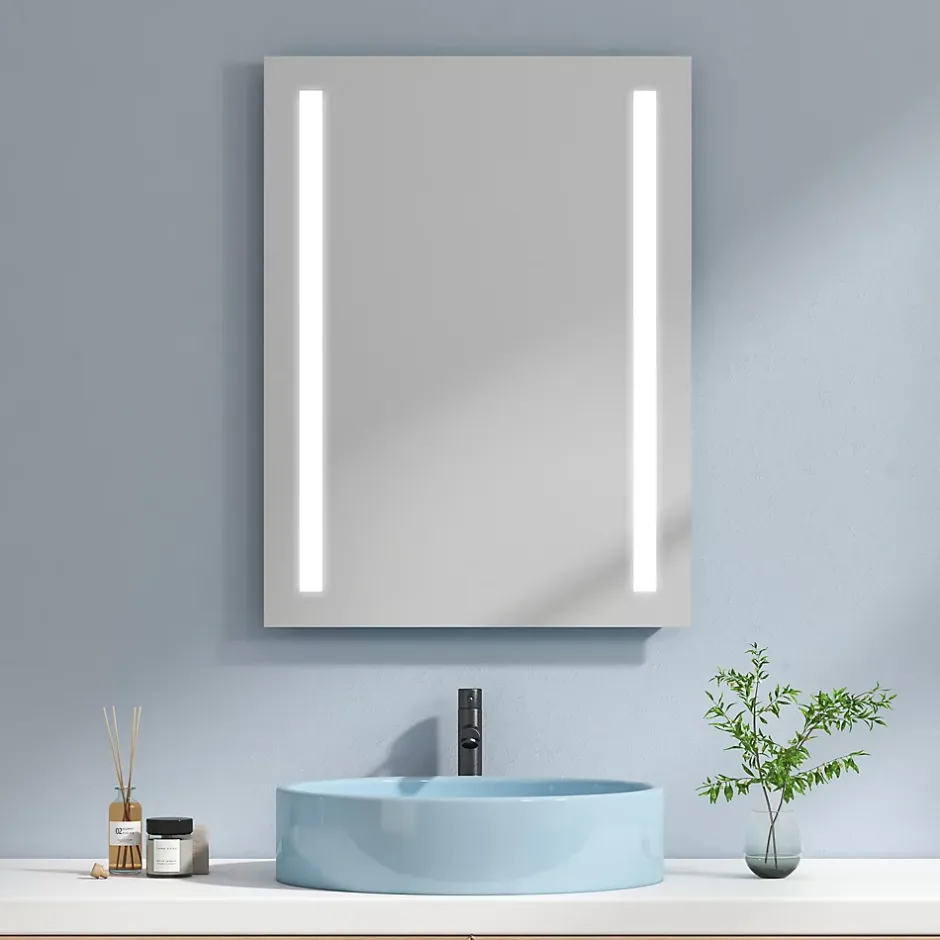 EMKE Miroir lumineux salle de bain 60x80cm, Miroir LED salle de bain, Miroir avec l'éclairage, Lumière blanche froide* Miroir Lumineux